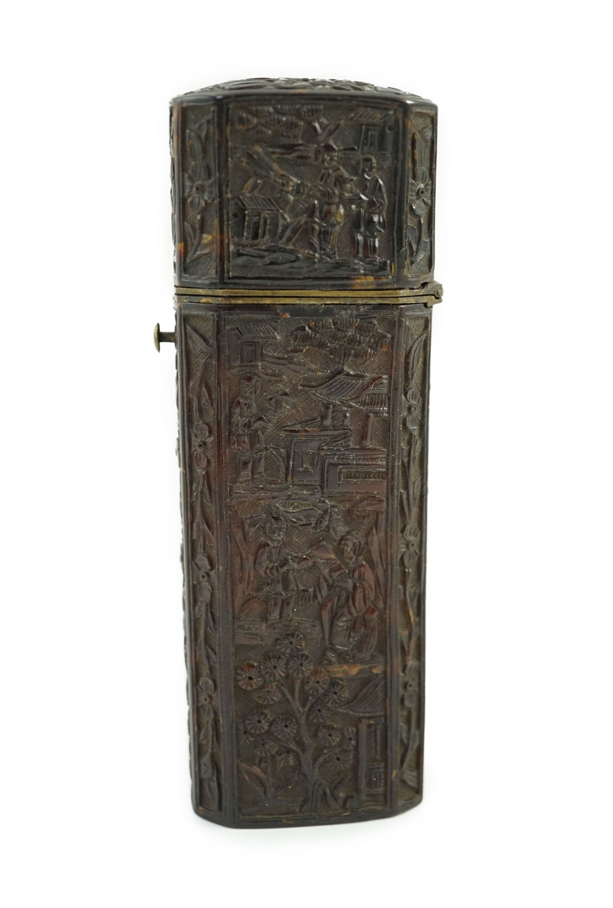 A 19th century Chinese export tortoiseshell etui case, no contents, 13cms long.